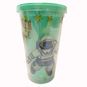 Vaso con Sorbito de Plástico diseño Astronauta 350ml